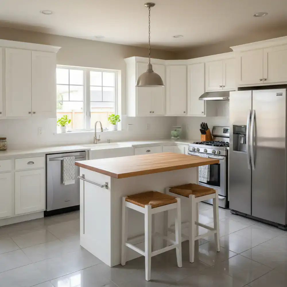 A spotlessly clean residential kitchen after a BrightHome deep cleaning service