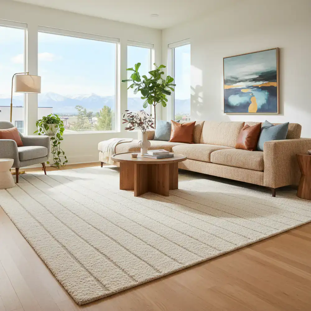 Bright and freshly vacuumed living room in a Denver home