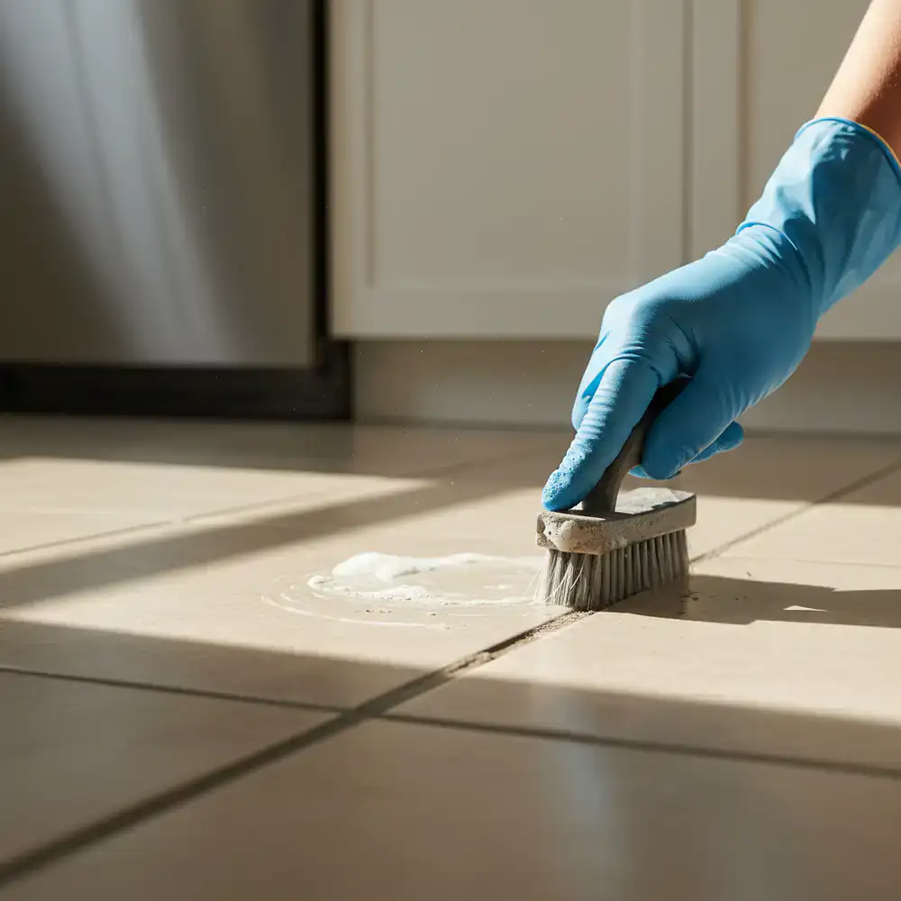 Detailed scrubbing of kitchen grout lines